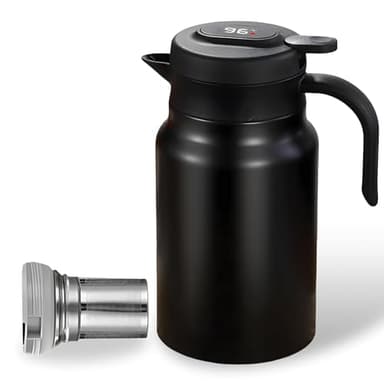 Thermos avec infuseur à thé, 1,5 l, isotherme, en acier inoxydable, avec affichage de la température, 6 à 12 h de chaleur, pas de fuite, pas de gouttes pour café, thé et lait (noir)