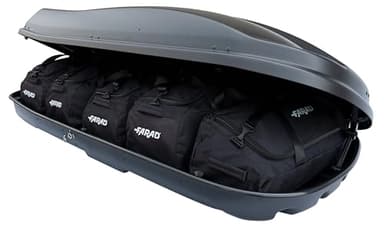 Farad Coffre de Toit Marlin 680L Noir avec Sacs de Voyage, Homologation TÜV-GS, Garantie 5 Ans - Serrures centralisées sur 3 Points avec clés de sécurité - Résistant aux Rayons UV