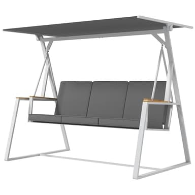 Outsunny Balancelle de Jardin 3 Places avec Toit Inclinaison réglable Matelas fourni 205L x 130l x 175H cm Cadre en Acier Gris foncé
