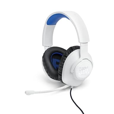 JBL Quantum 100P – Casque de gaming filaire – avec Microphone à perche détachable – conçu pour Playstation – Compatible avec les autres consoles – Blanc et Bleu