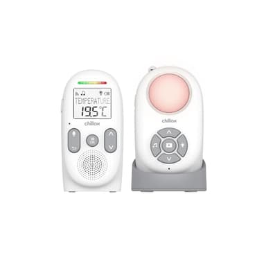 Chillax - Babyphone Audio CB360 Portable - DECT - 2 unités sans Fil - Modes VOX et Eco - Capteur de Température avec Alerte - Portée 340 m - Veilleuse & 5 Berceuses - Autonomie 13h - Talkie-Walkie