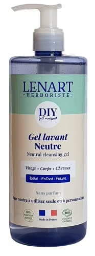 LENART HERBORISTE Gel LAVANT NEUTRE certifié BIO 500ml sans parfum, visage, corps et cheveux, pour toute la famille - Nettoyage tout en douceur - Fabrication Française dans nos Laboratoires - base DIY