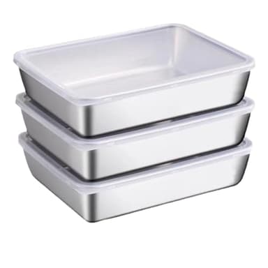 Boîtes de Conservation Alimentaire en Acier Inoxydable: 3 Pièces 25×20×5cm Boites Alimentaires en Inox, Boîte à Bento en Acier Inoxydable, avec Couvercles Hermétiques pour Cuisine, Congélateur