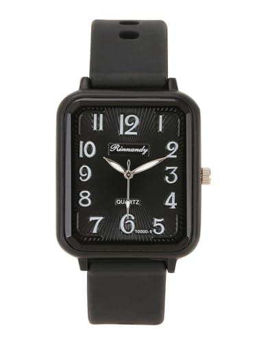 JSDDE Montre Analogique Quartz pour Homme et Femme avec Grand Cadran Rectangle Affichage Numérique Chiffres Arabes Facile à Lire Sport Montre Bracelet en Silicone Fille Garçon Mouvement Quartz (Noir)