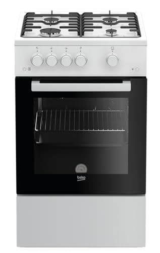 Beko FSG52010FW Cuisinière à gaz indépendante, four à gaz avec table de cuisson à gaz, 50 cm, 4 zones de cuisson, four à gaz avec allumage électrique et indicateur de température intérieure, vitre