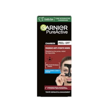 GARNIER Skin Active - Masque Peel-Off Anti-Points Noirs - Réduit les Pores & les Impuretés - Charbon & Acide Salicylique - Vegan & Cruelty Free - Zone T - Peaux Grasses à Imperfections - 50 ml