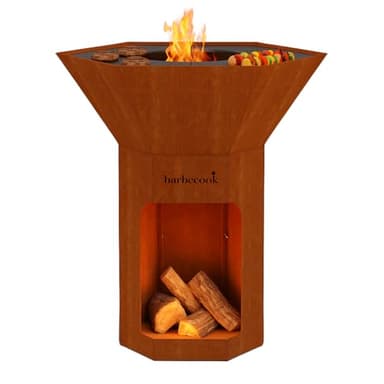 Barbecook Barbecue brasero Nestor Original, Barbecue à Bois Exterieur avec plancha en Acier corten, 92x92x101cm