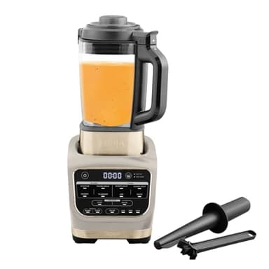 Ninja Foodi Blender Chauffant, 1000W, Capacité 1,7L, 10 Programmes Automatiques, Soupe, Velouté, Compote, Confiture, Smoothie, Brosse et Programme de Nettoyage, Stone/Or HB150EUSTGD
