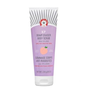 First Aid Beauty KP Bump Eraser Gommage corporel avec 10% AHA, acide glycolique et acide lactique, aide à la kératose, pilaire et peau de poulet, pour peaux sensibles, nouveau parfum pêche, 226 g