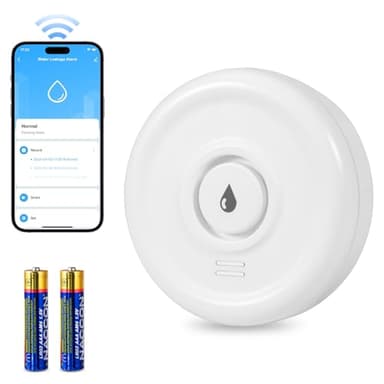 Detecteur de Fuite d'eau 2.4GHz WiFi Détecteur d'eau Incluses Piles Capteur d'eau Compact pour Détecter Une Inondation avec Une Alarme de 100 DB, Intelligent Détecteur d'eau pour Cuisine Cave de Bain