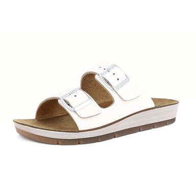 inblu Femme Sandales à Double Bande avec Maxi Boucles et Semelle en Cuir véritable, du 35 au 41 Glissante, Blanc, 36 EU