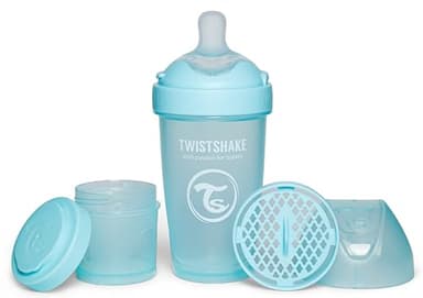 Twistshake Pro Double Biberon Anti-Colique avec Récipient à Lait en Poudre - 260 ml | Mamelon en Silicone à Débit Moyen | Biberon de Lait pour Bébé sans BPA | Convient aux Bébés de 2m+ | Bleu