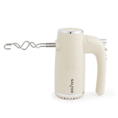 Salter Cream Retro Hand Mixer – Batteur électrique, 5 vitesses + Turbo, accessoires XL batteur chromé et crochet pétrisseur, mixeur pour pâtisserie, pâte à pizza, meringue, fonction éjection, 400W