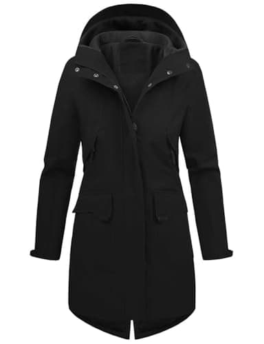 Vancavoo Veste Femme mi Saison Imperméables Parka Longue Blouson avec Capuche Décontracté Légères Jacket Coat Classique Automne Hiver Outwear,Noir,XL
