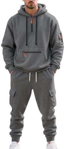 MEDUOLA Survêtement Homme Hiver Veste à Zip avec Capuche Pantalon Jogging à Poche Ensemble 2 Pièces Chaud et Confortable (L,Gris foncé)