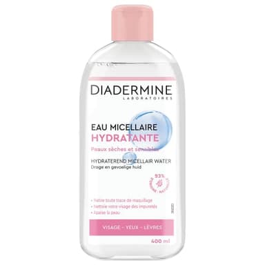 Diadermine - Eau Micellaire Nettoyante Hydratante - Peaux Sèches et Sensibles - Retire le maquillage - Apaise la Peau - Nettoyant Visage - 93% d'ingrédients d'origine naturelle - Flacon de 400 ml