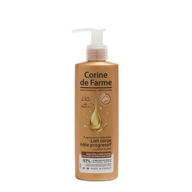 Corine de Farme - Lait Hydratant Effet Soleil DHA - Autobronzant Progressif Naturel - Hâle Uniforme Sans Traces - Enrichi en Huile de Buriti - Hydratation Immédiate - 150 mL