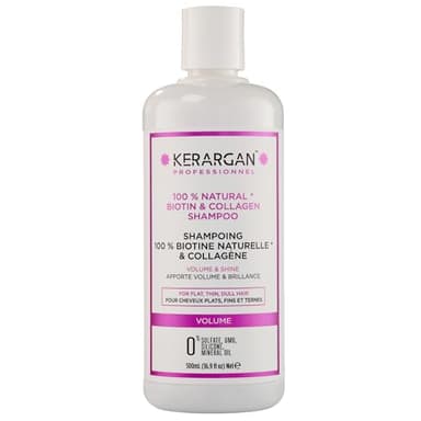 Kerargan - Shampoing Volumisant à la Biotine & Collagène - Pour Cheveux Plats, Fins, Ternes - Fortifiant, Brillant, Hydratant - Sans Sulfate, OGM, Silicone, Huile Minérale - 500ml