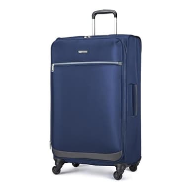 Amazon Basics Grande Valise Souple (76 cm), Avec 4 Roues Pivotantes Multidirectionnelles 360°, Extensible, Poche Zippée et Sangles, Poignée Télescopique, Bleu Marine