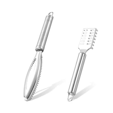 GOIYZTTR Ensemble 2 Pièces Grattoir À Écailles De Poisson en Acier Inoxydable Ecailleur de Poisson Remover avec Poignée Élimine Efficacement Les Ecailles de Poisson