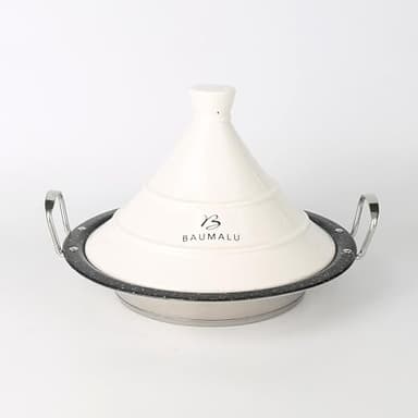 Baumalu, Tajine inox 30 cm avec couvercle céramique blanc, compatible tous feux dont induction, design élégant et durable, taille 30 cm, couleur blanc, Acier Inoxydable