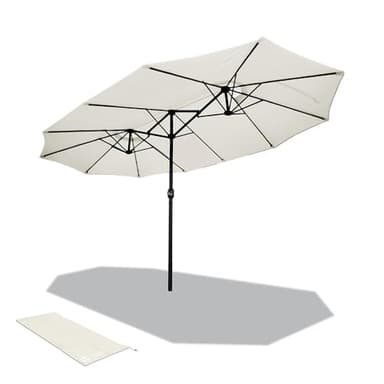 vounot Parasol de Jardin Double Aluminium 270 x 460cm avec Manivelle Toile 180 GR/m2 Protection Solaire Hauteur 250cm Résistant à l'eau Housse de Protection Inclus Beige