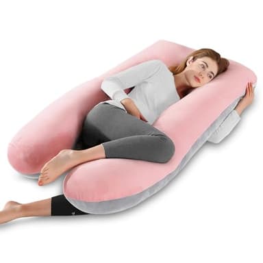 Aevcvok Coussin de Grossesse pour Dormir, Coussin d'allaitement en Forme de U en Velours Amovible, Oreiller de Grossesse, Coussin de Maternité et Corps pour Dormir (Rose & Gris)