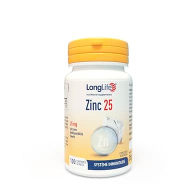 LongLife® Zinc 25 | Haut dosage 25mg zinc à biodisponibilité élevée | Plus de 100 jours de traitement | Défenses immunitaires, renforce peau et os | Végan et sans gluten