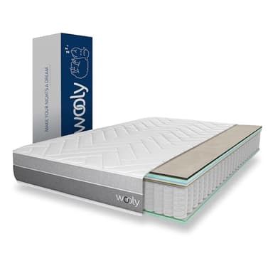 Wooly Original II Matelas 160x200 - Épaisseur 24 cm - Confort Hybride 13 Couches - Ressorts Ensachés - Fibre de Laine Naturelle - Mousse à Mémoire - Réversible - Couchage Indépendant - Fabrication UE