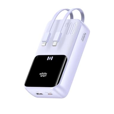 Batterie Externe, 20000mAh 30W Power Bank Charge Rapide, Chargeur Portable USB C Powerbank Grande Capacité avec Câble Intégré, 4 Sorties pour iPhone 17 16 15 14 13, Galaxy, Macbook, Voyage Accessoires