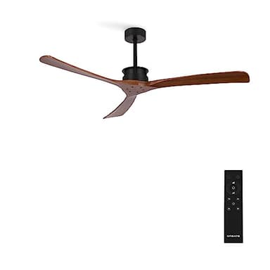 CREATE / WINDLARGE/Ventilateur de plafond avec télécommande, noir pales bois foncé / 40W, silencieux, Ø152 cm, 6 vitesses, minuterie, 2 hauteurs, moteur DC, fonction été-hiver