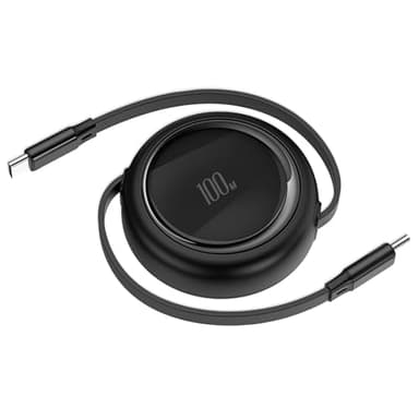 USB C Kabel 100W 1M Mini Einziehbar Schnellladekabel, Type C Ladekabel Rollbar Retractable Rückspul USB C Ladekabel Datenkabel Einziehbares Autoladekabel für 17 16 15 MacBook iPad Galaxy, Noir