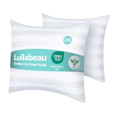 Lullabeau Oreiller 65x65 cm Lot de 2, Oreillers doux Moelleux, Qualité Hôtelière de Luxe, Oreillers Classiques, Coussin Respirant et Doux, Lavable, Idéal pour Dormeurs sur Le Côté, Le Dos et Le Ventre