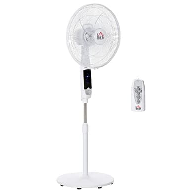 HOMCOM Ventilateur sur pied Ø 42cm 50W télécommande minuterie 3 modes 3 vitesses écran LED puissant silencieux hauteur réglable oscillant 85° blanc