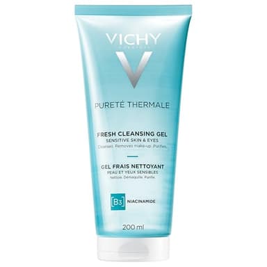 Vichy, Pureté Thermale, Gel Frais Nettoyant, Peau et Yeux Sensibles, Nettoie, Purifie et Hydrate Durablement, Enrichi en Glycérine et en Eau Volcanique de Vichy, 200 ml