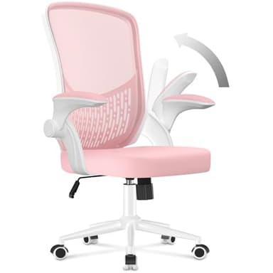 naspaluro Chaise de Bureau, Chaise de Bureau Ergonomique avec Accoudoirs Rabattables à 90°, Soutien Lombaire Unique, Revêtement en Maille Respirante, Siège Pivotant à 360° avec Fonction Swing,Rose