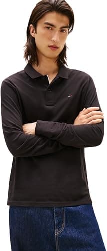Tommy Jeans Polo Manches Longues Homme Slim Placket en Coton, Noir (Black), 4XL