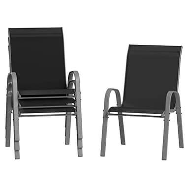 Amopatio Lot de 4 Chaise de Jardin Exterieur, Fauteuil de Jardin Empilables, 62 x 67 x 96 cm, Métal et Textilène, pour Salon, Balcon, Terrasse, Noir