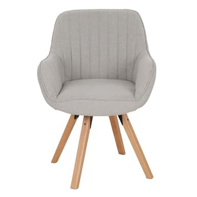 Meuble Cosy Chaise Salle à Manger Scandinave Fauteuil Coiffeuse Siège Pivotant avec Accoudoirs pour Chambre Salon Cuisine Bureau, Rembourré en Tissu Pieds en Bois Massif, Beige, 60x58x83cm