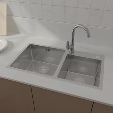 Évier Argent en Inox, 78x43cm 2 Bacs, avec Trop-Plein et Vidange Rapide, Évier de cuisine durable et élégant, finition brossée