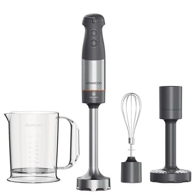 Kenwood HBM60.007GY, Mixeur Plongeant avec accessoires fouet en métal, bécher avec bec verseur, presse-purée métallique, 2 vitesses, 1000W, système Triblade, Tige XL, poignée SureGrip