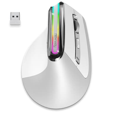 NEWWAY - 2024 Nouveau - Souris Verticale sans Fil A9 - WiFi 2.4 GHz/Wireless/USB C - Rechargeable – RGB - 2400 DPI - Ergonomique - Silencieux - Nano Récepteur Intégré 10 M - Blanc