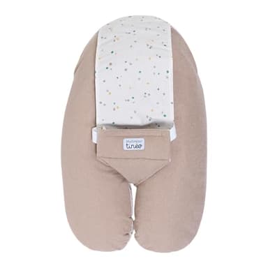 Tinéo - Coussin De Grossesse - Coussin d'allaitement Multifonctions Multirelax Éponge - Déhoussable - Fabriqué en France - 78 cm x 44 cm (Noisette/Pois)