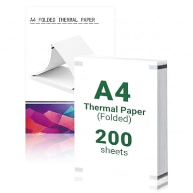 200 Feuilles de Papier Thermique A4, 210×297 mm, 70g/m² Bois Pure, sans BPA, Compatible avec la Plupart des Imprimantes Thermiques A4, Ligne de Détachement, Impression Continue