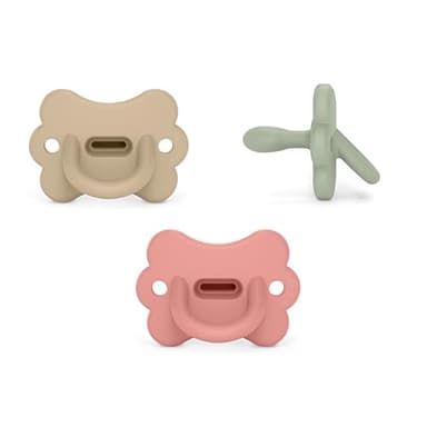 Suavinex, Lot 3 Sucettes Tout Silicone, pour Bébés 6-18 Mois, Tétine Physiologique Sx Pro, Super Souple, Flexible, Idéal Dormir, Respecte le Développement Bucco-dentaire, Rose, Vert, Beige