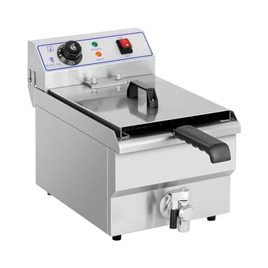 Royal Catering Friteuse Électrique De Restaurant Simple Professionnelle RCEF-16DH (3 200 W, Volume Total: 10 l/Huile: 6,5 l, Température ? 200 °C, Thermostat, Robinet de vidange)
