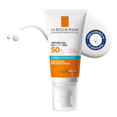 La Roche-Posay - Anthelios UVMune 400 - Crème Solaire SPF 50 - Enrichi en Glycérine - Protection Solaire Contre les UVA/UVB - Soin Visage avec Texture Hydratante Sans Trace Blanche - Sans Parfum