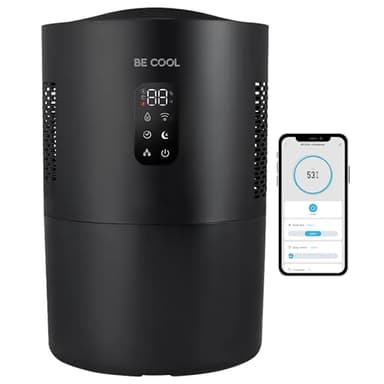 Be Cool Purificateur d'air 2 en 1 et humidificateur avec fonction de stérilisation UV, filtre évaporatif, 3 niveaux d'humidité, indicateur de température ambiante et humidité, minuteur, mode d'arôme