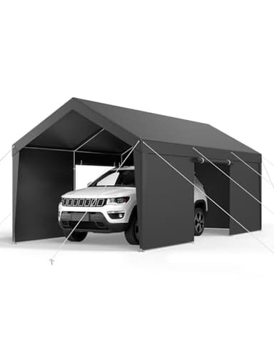VEVOR Tente Garage, 3,05 x 6,09 m, Carport Abri de Voiture Extérieur avec Parois Latérales Amovibles et Portes, Résistant aux UV et à l'eau, Protection Toutes Saisons pour Automobile et Bateau, Gris