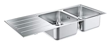 GROHE Évier de cuisine 2 bacs avec égouttoir, K500, réversible, 116 x 50 x 19 cm, inox chromé, 31588SD1 (Import Allemagne)